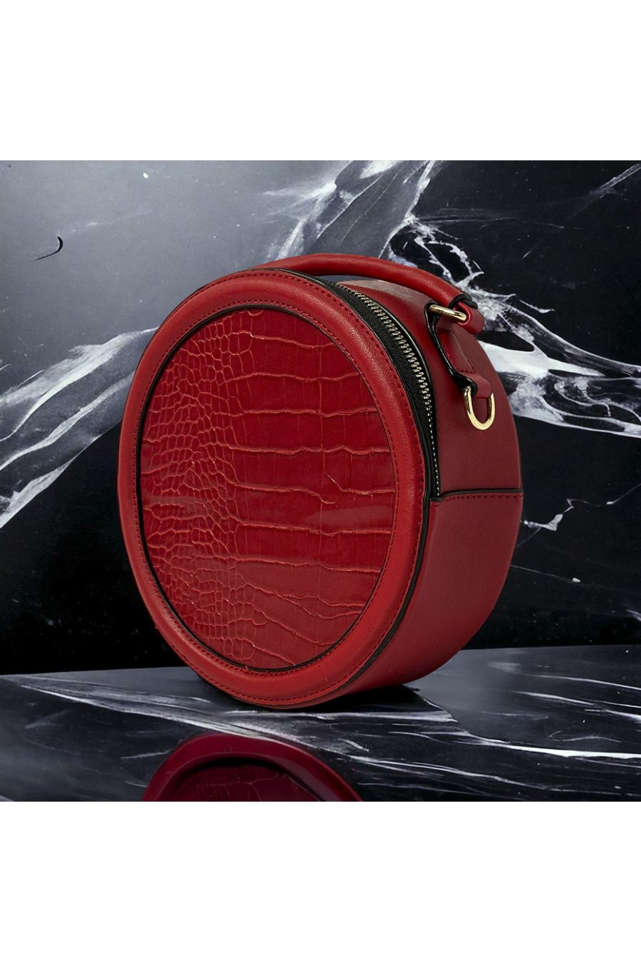Sac à main inspi rond rouge croco  - 2