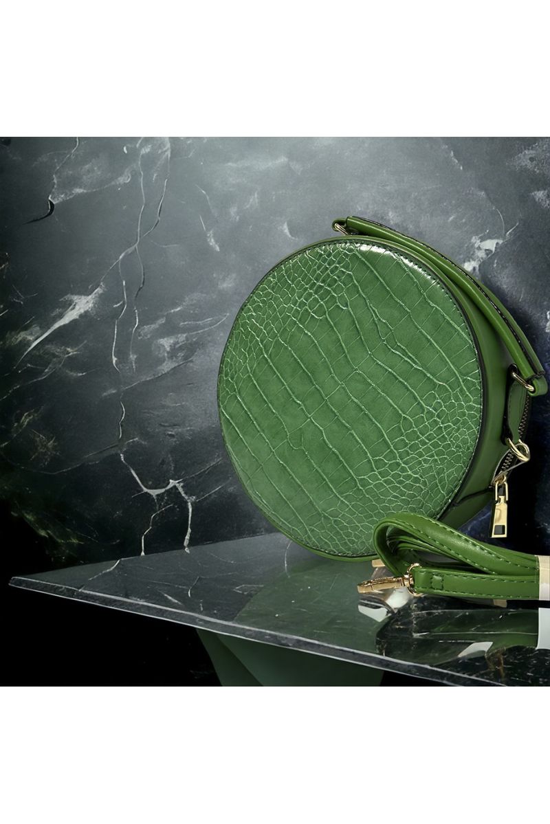Sac à main inspi rond vert croco  - 1