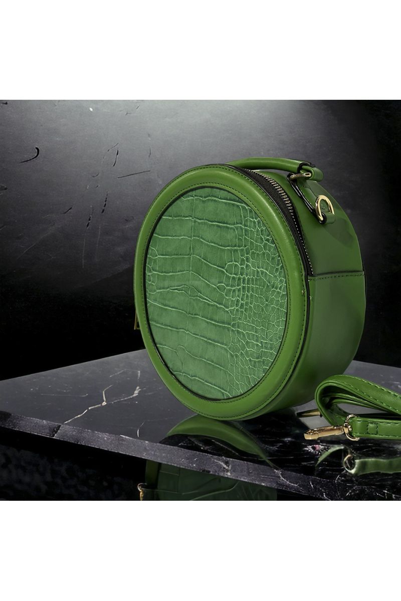 Sac à main inspi rond vert croco  - 2
