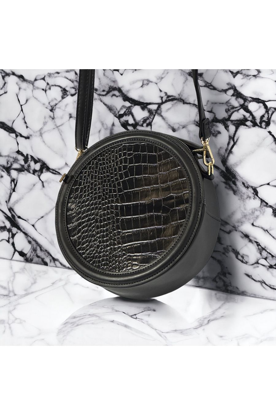 Sac à main inspi rond noir croco  - 3