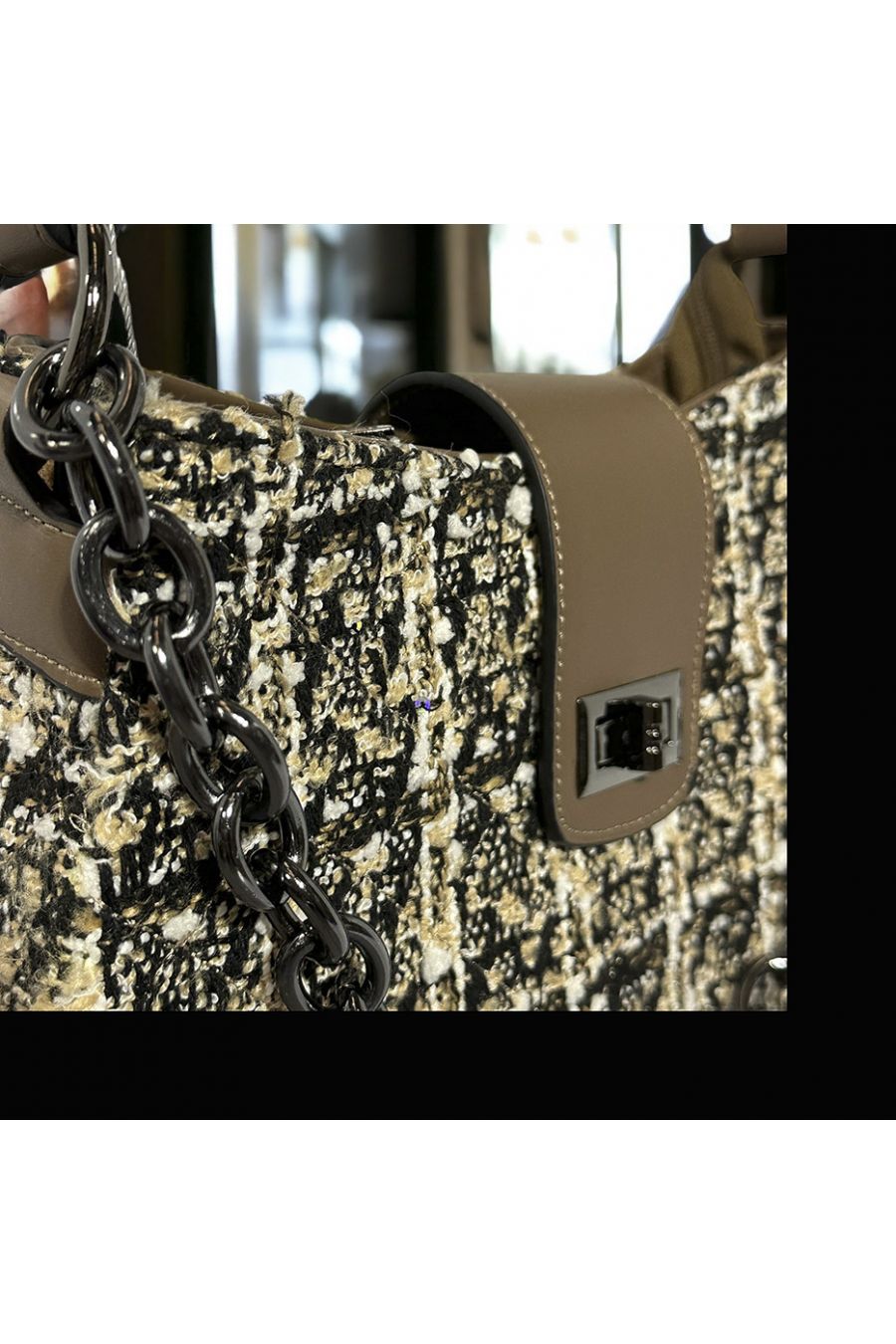 Sac à main inspi vert motif tweed - 2