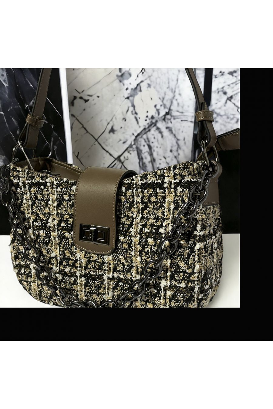 Inspi groene tweed patroon handtas - 3