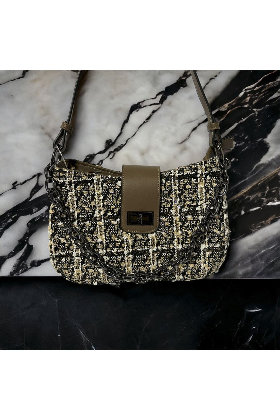 Inspi green tweed pattern handbag - 4