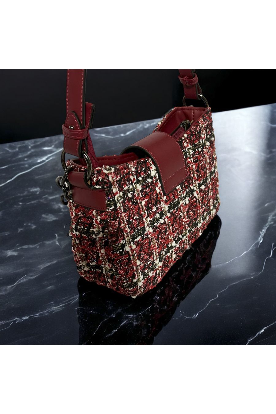 Inspi red tweed pattern handbag - 1
