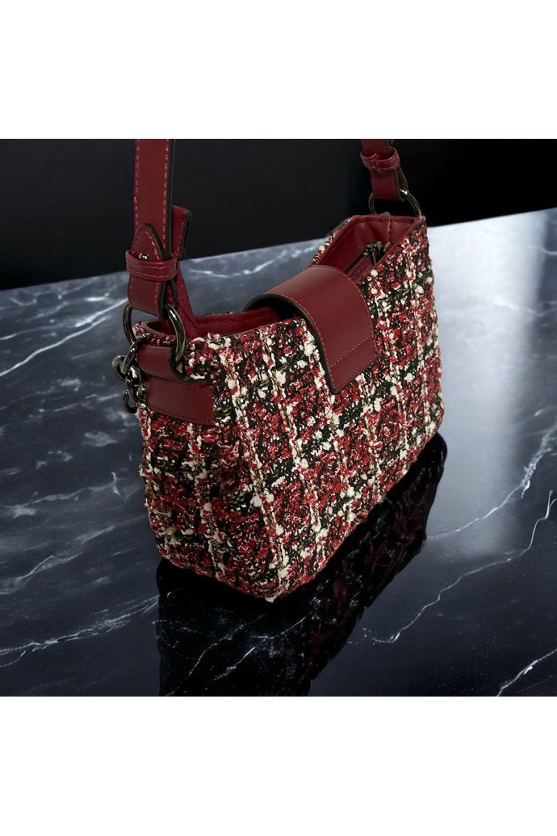 Sac à main inspi rouge motif tweed - 1