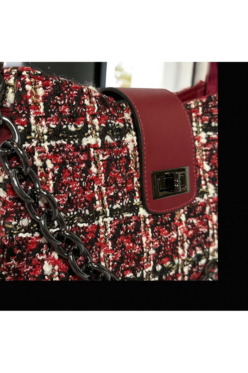 Sac à main inspi rouge motif tweed - 2