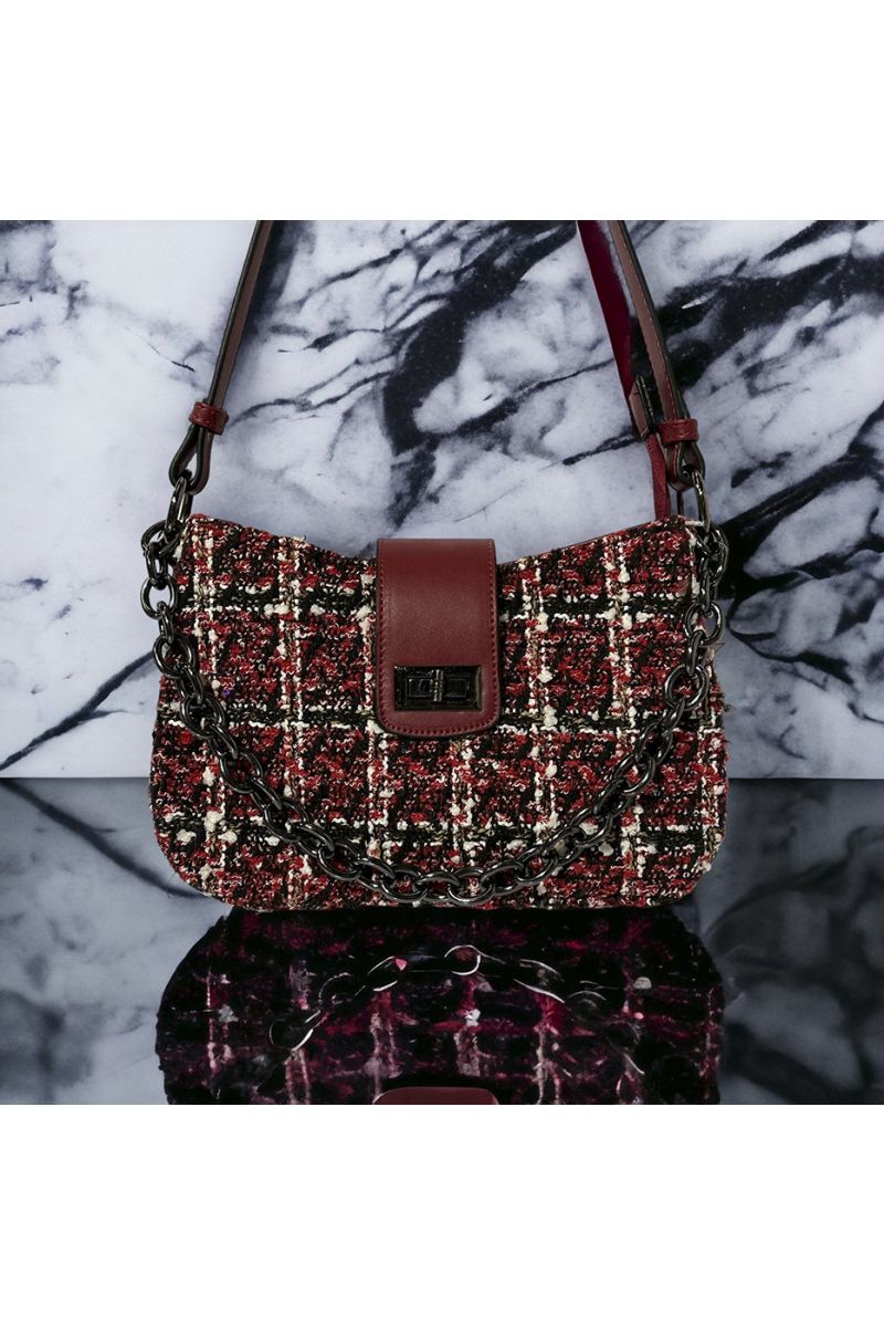 Inspi red tweed pattern handbag - 3