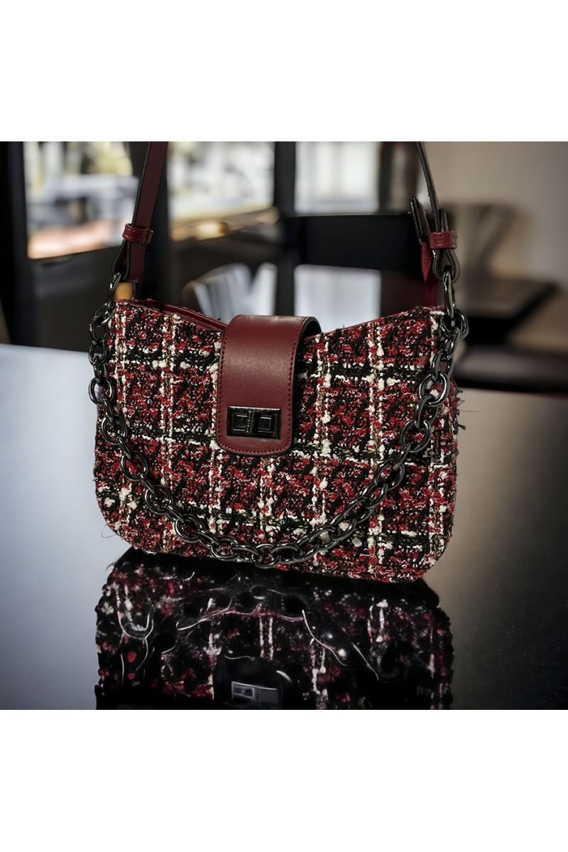 Sac à main inspi rouge motif tweed - 4
