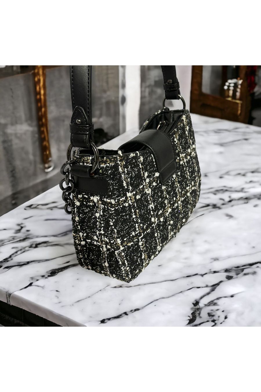Inspi black tweed pattern handbag - 1