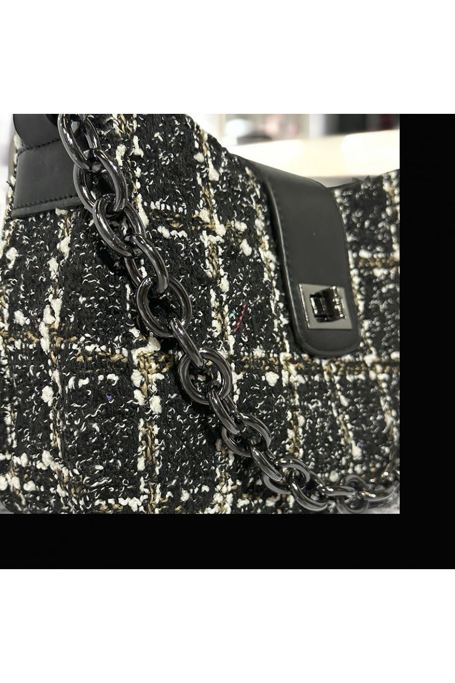 Sac à main inspi noir motif tweed - 2