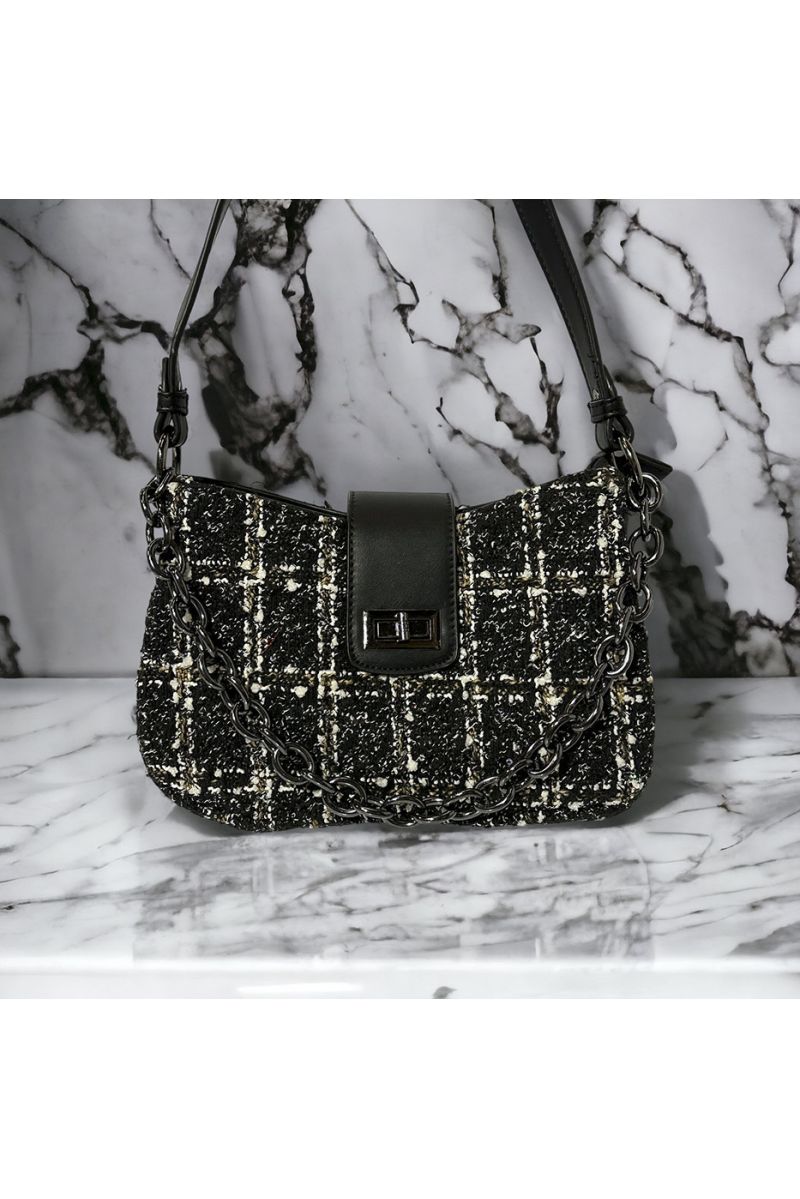 Inspi black tweed pattern handbag - 4