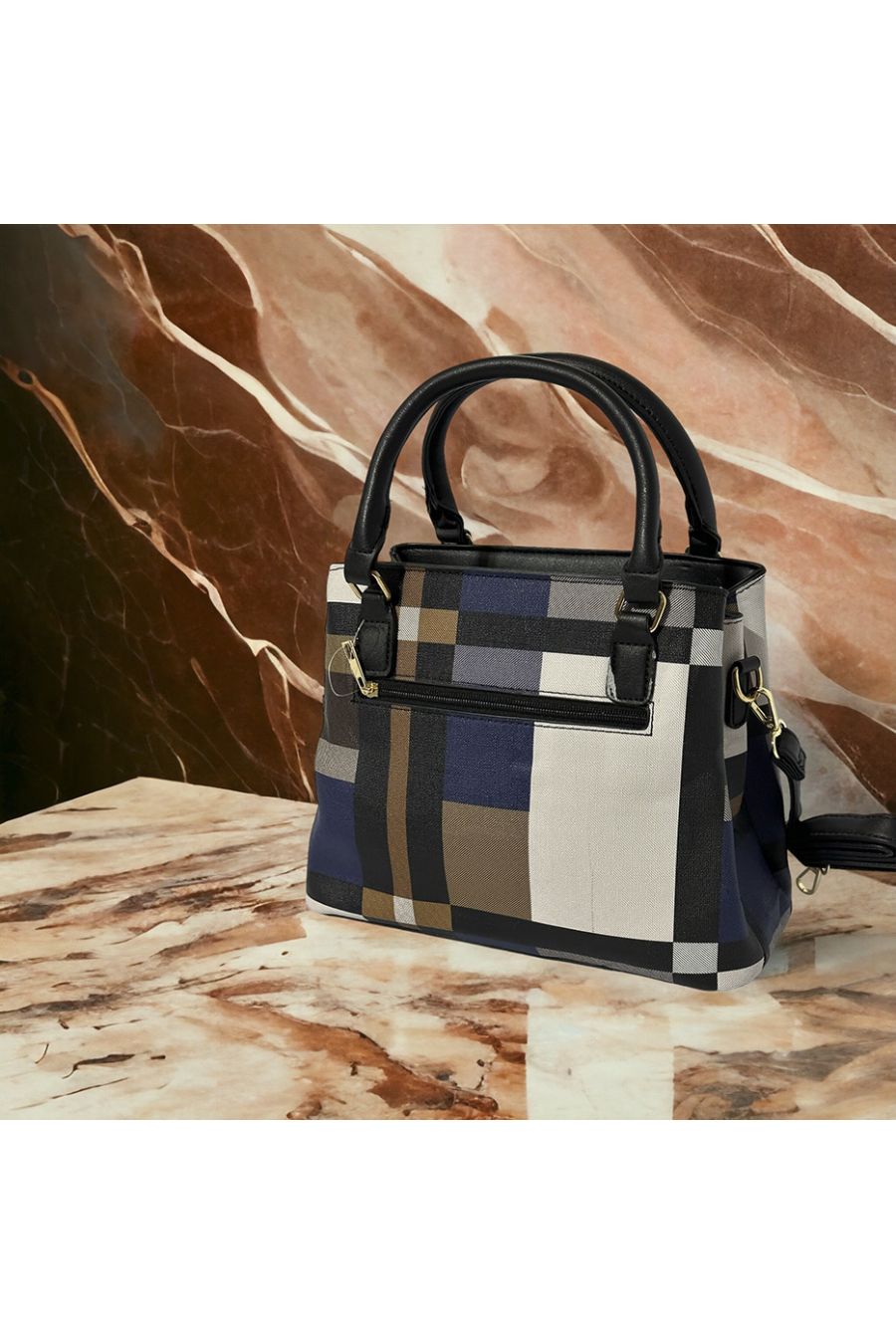 Sac à main inspi bleu à carreaux - 1