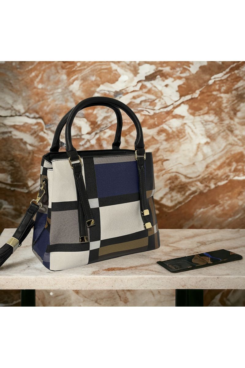 Sac à main inspi bleu à carreaux - 2