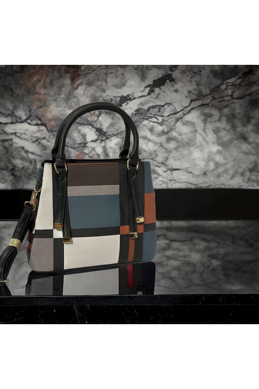 Inspi orange checked handbag - 2