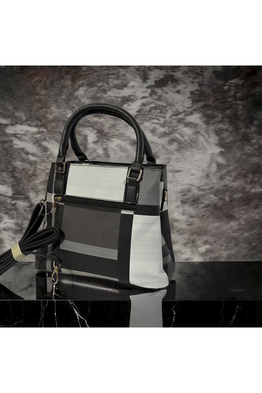 Sac à main inspi noir à carreaux - 1