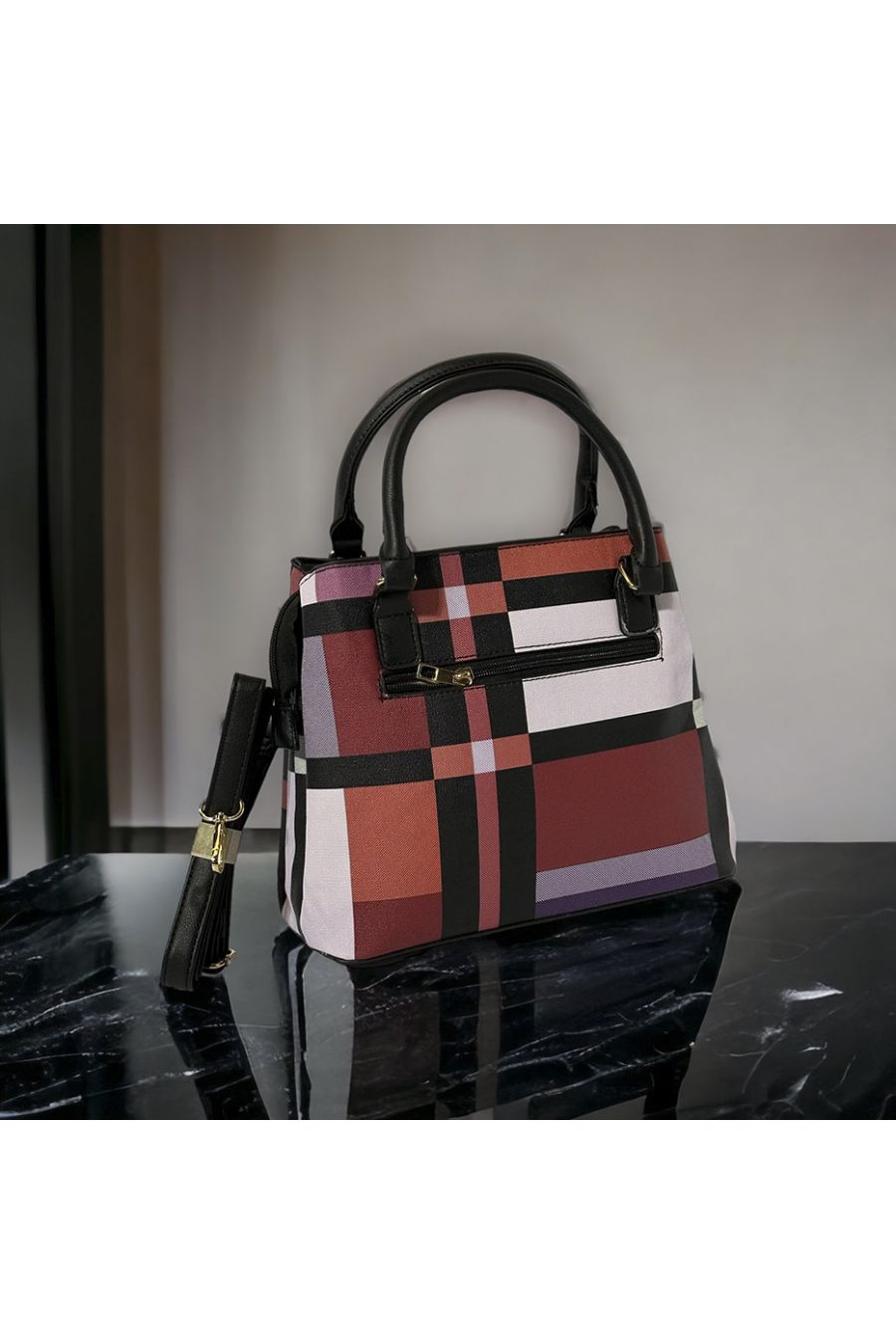 Inspi red checked handbag - 2