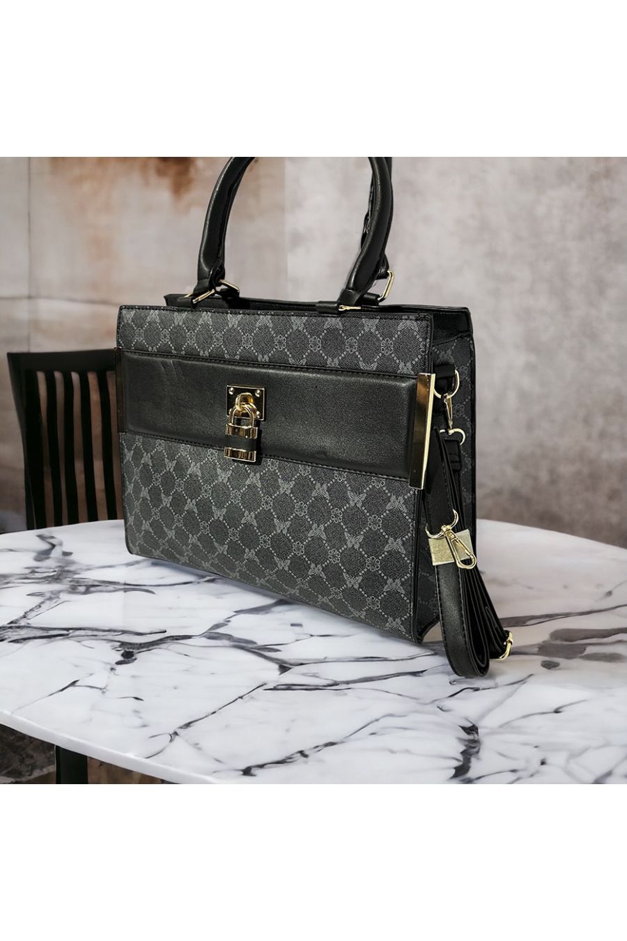 Inspi black handbag with pattern and accessory - 3