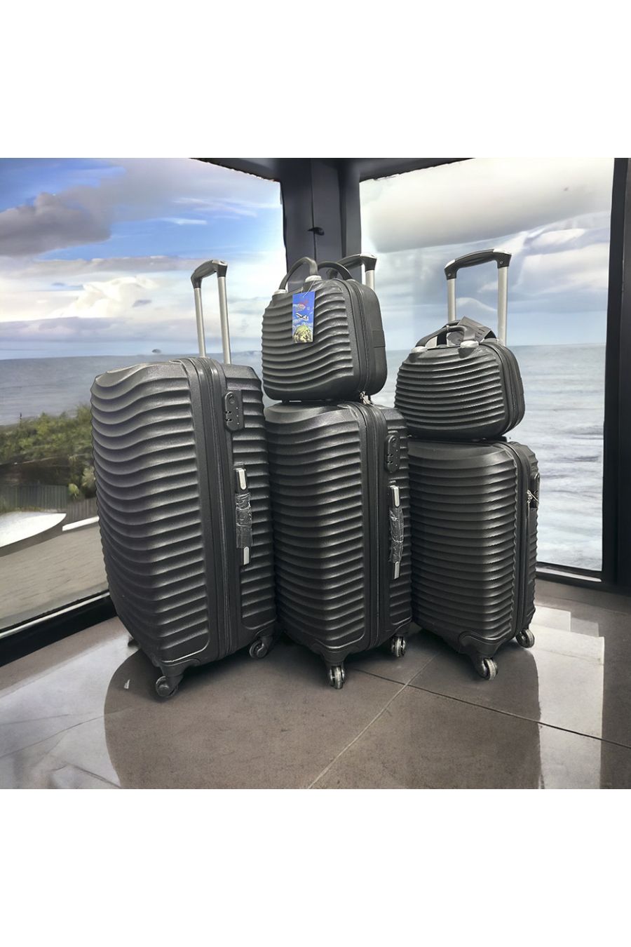 Set of 5 solid black suitcases, design, rigid and very classy - 3