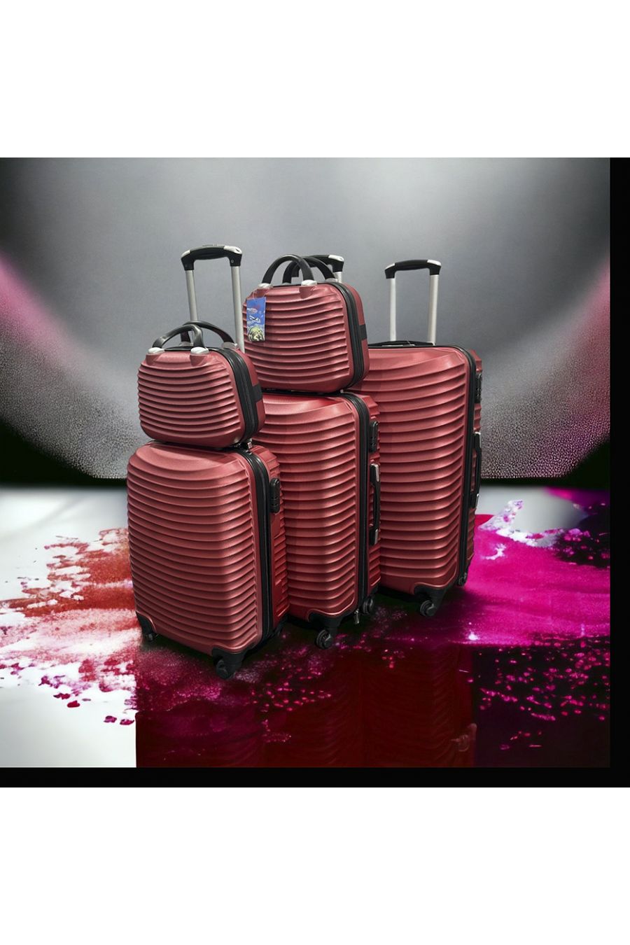 Set of 5 solid, design, rigid and very classy burgundy suitcases - 2