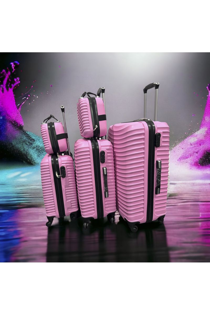 Set de 5 valises rose girly solide, design, rigide et très class - 2