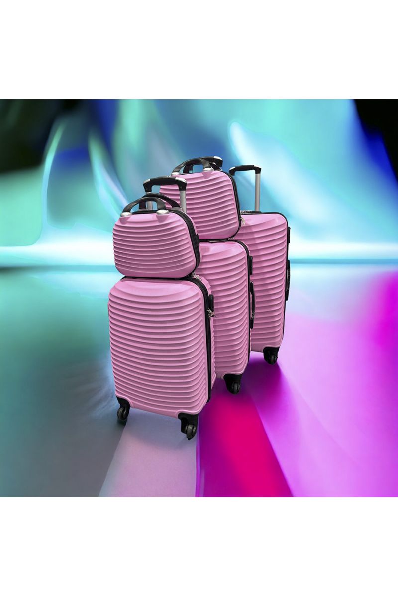 Set de 5 valises rose girly solide, design, rigide et très class - 3