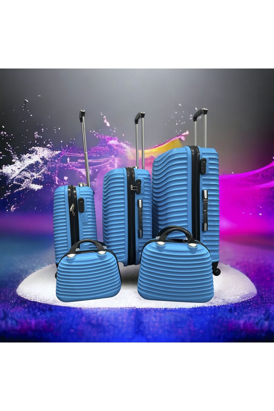 Set of 5 solid ocean blue suitcases, design, rigid and very classy - 4