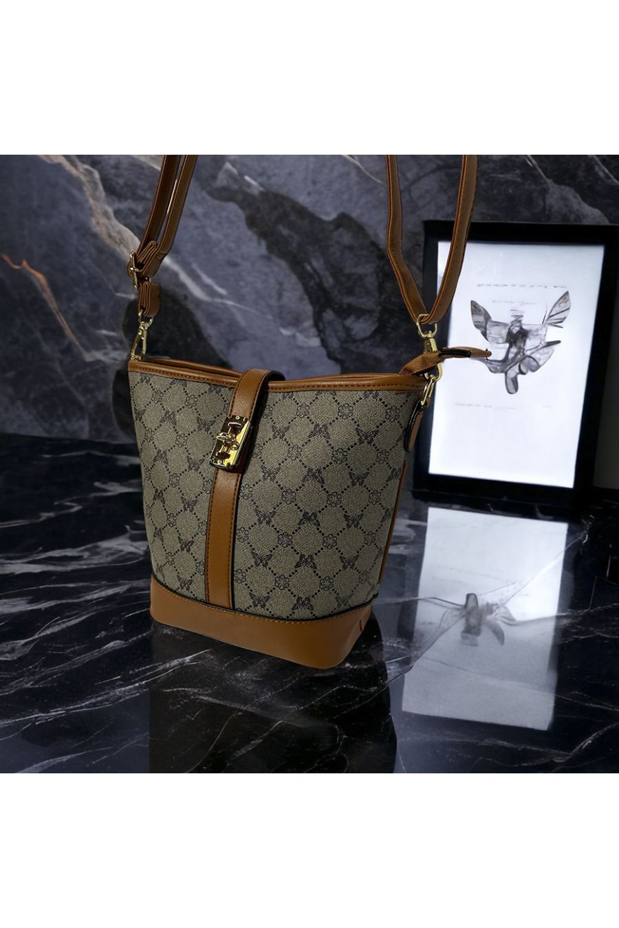 Gray pattern inspired handbag - 2