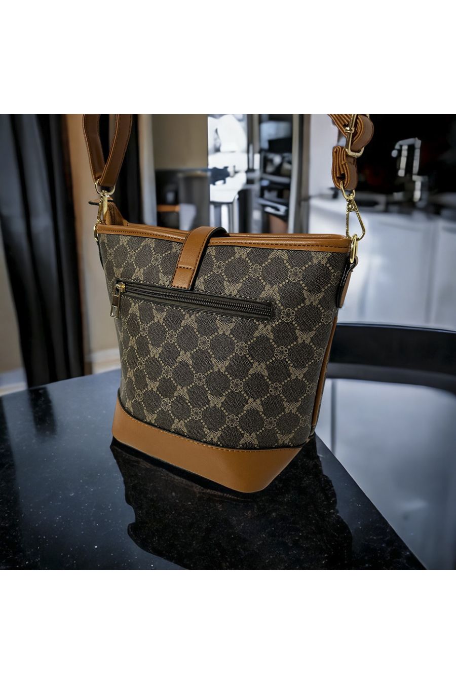 Brown pattern inspired handbag - 1