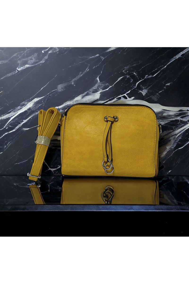 Inspirational mustard-colored handbag with 3 closures - 3