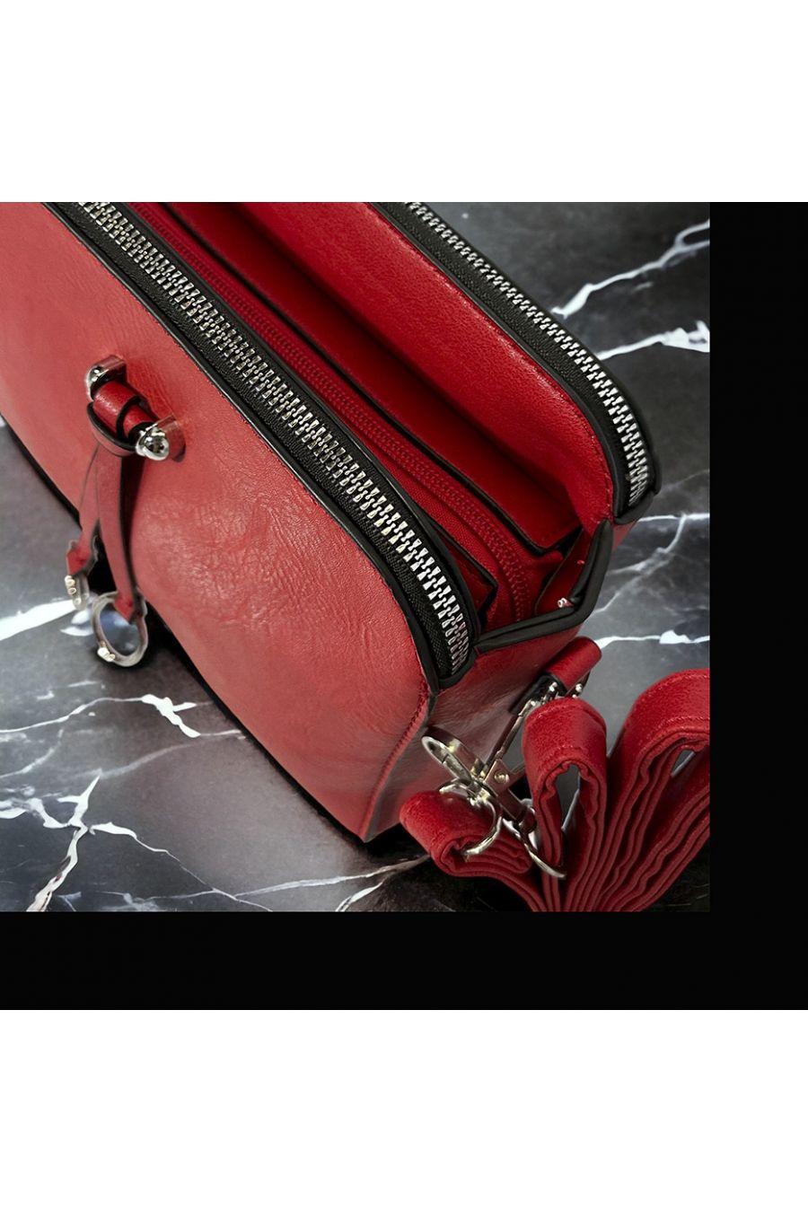 Sac à main inspi couleur rouge 3 fermetures - 1