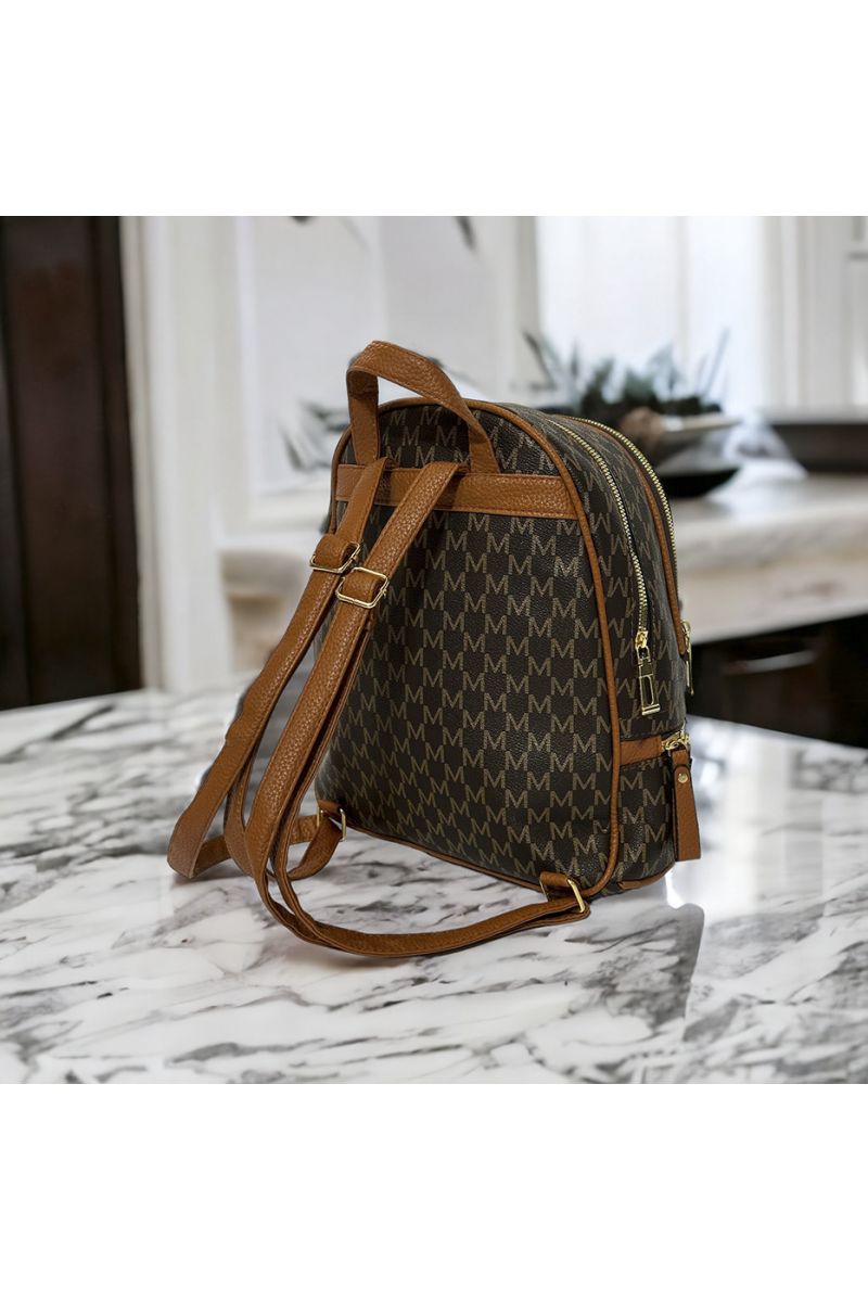 Large brown M pattern inspired backpack - 2
