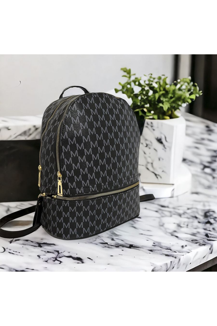 Large black M motif inspired backpack - 4