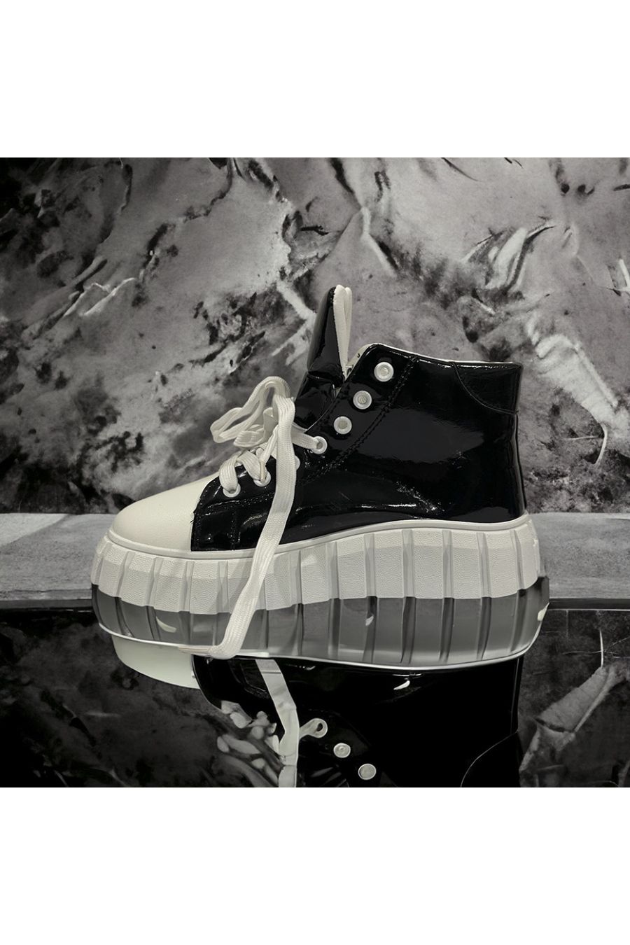 Shiny black high-top sneaker - 1