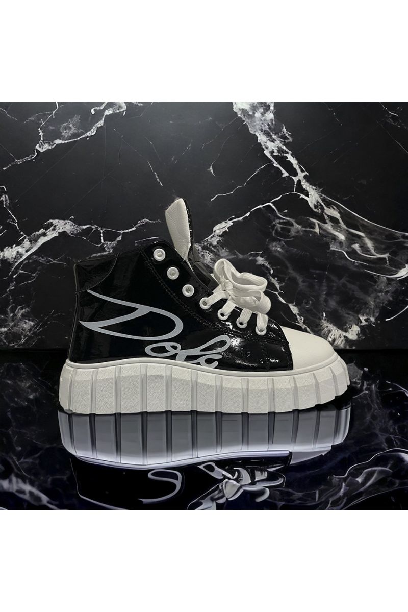 Glanzende zwarte hoge sneaker - 3