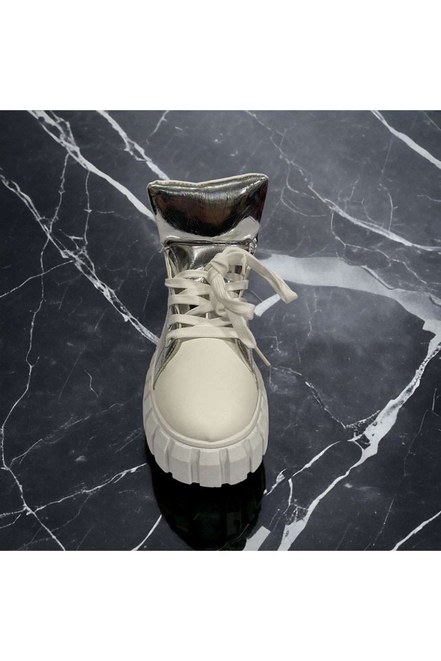 Glanzende zilveren hoge sneaker - 2