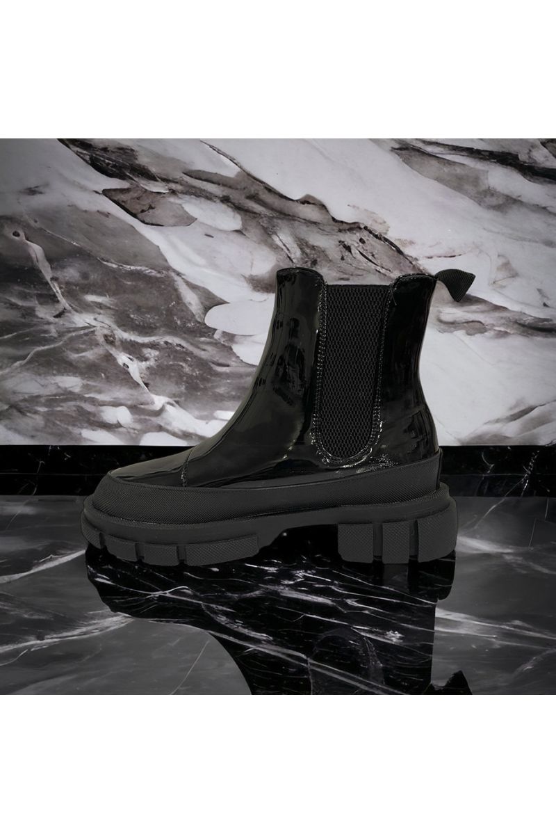 Inspirational black patent ankle boot - 1