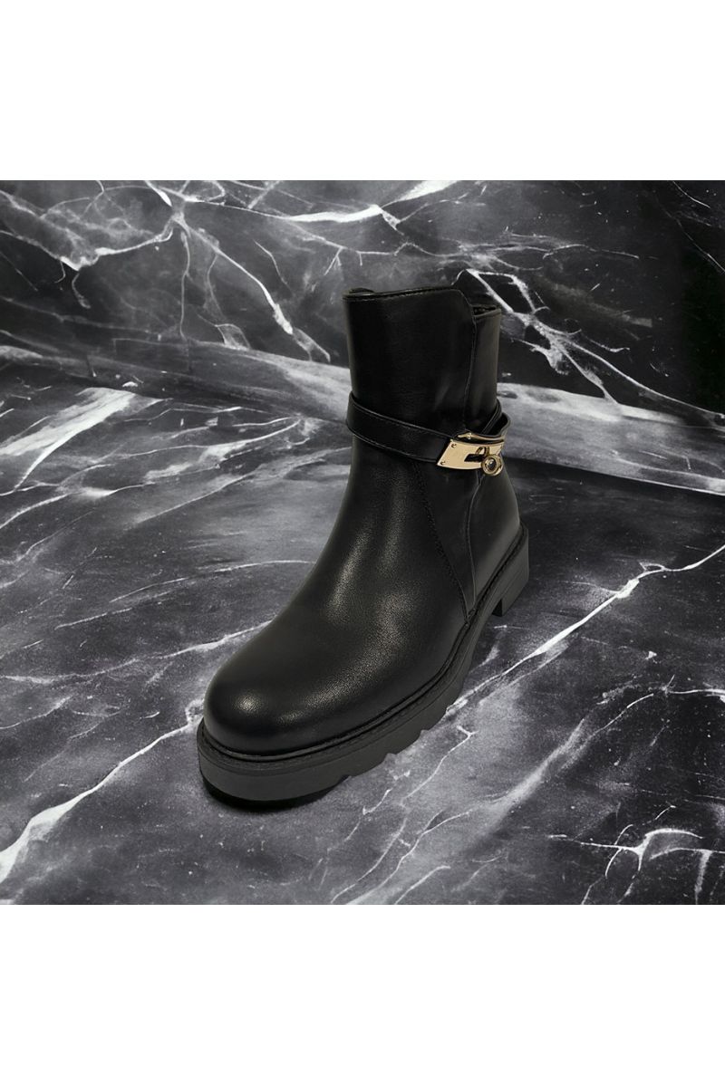 Black ankle boot with accessory - 2