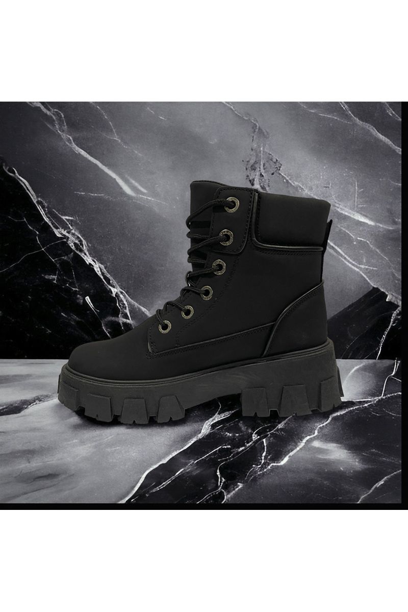 Botte noir inspi à lacet  - 1