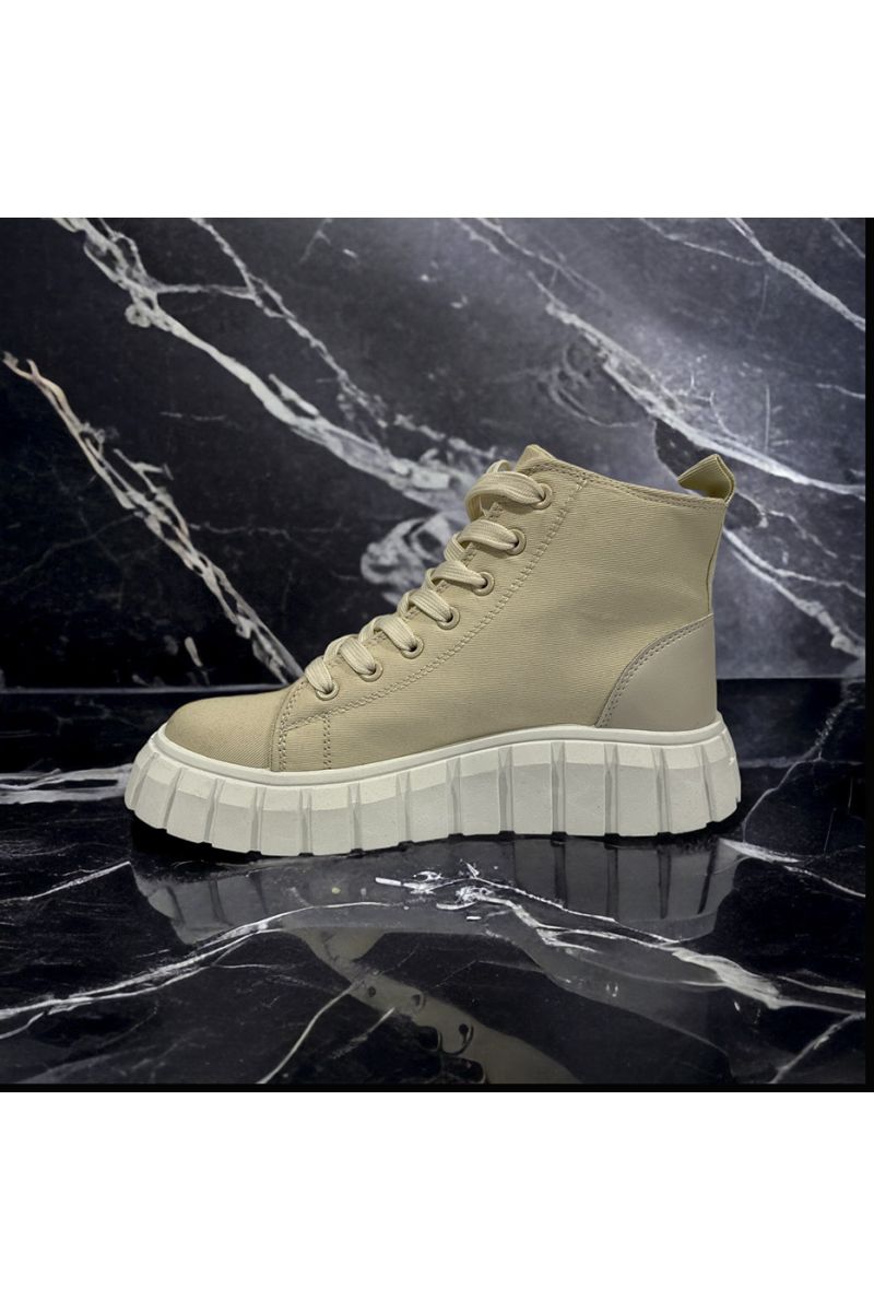 Beige ankle boot with white sole - 1