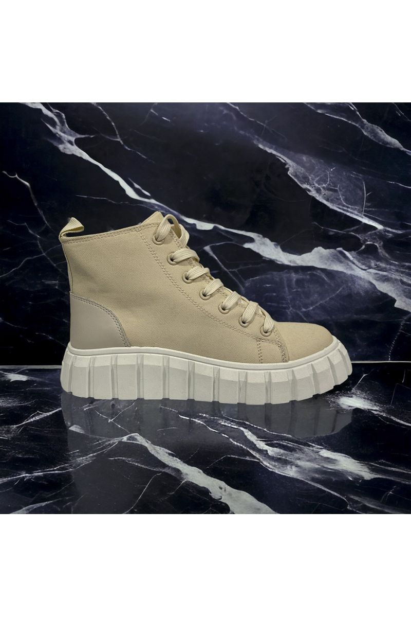 Beige enkellaars met witte zool - 3