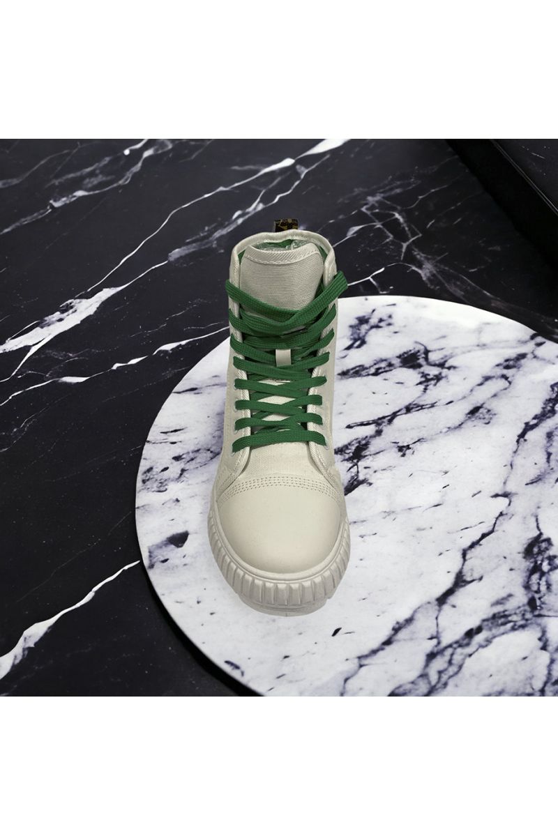 High-top shoe in green lace canvas - 1