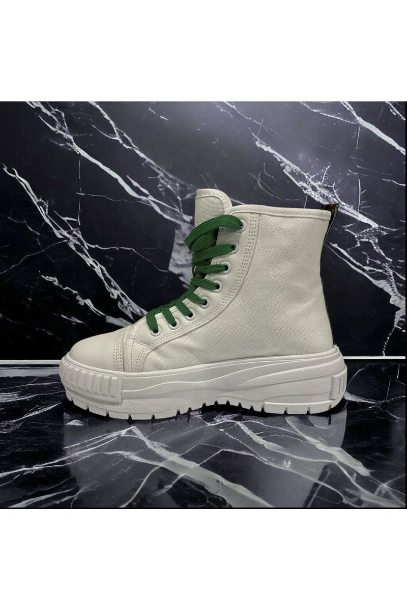High-top shoe in green lace canvas - 2