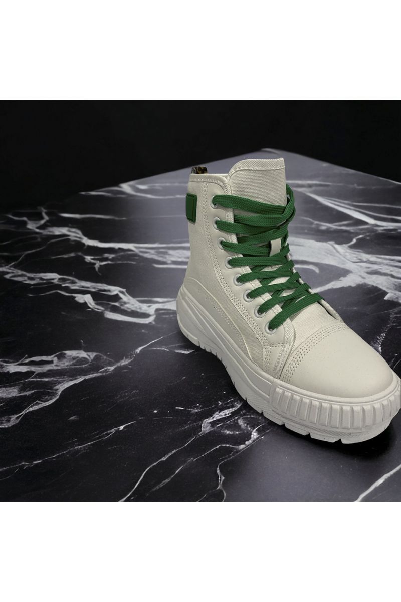 High-top shoe in green lace canvas - 3