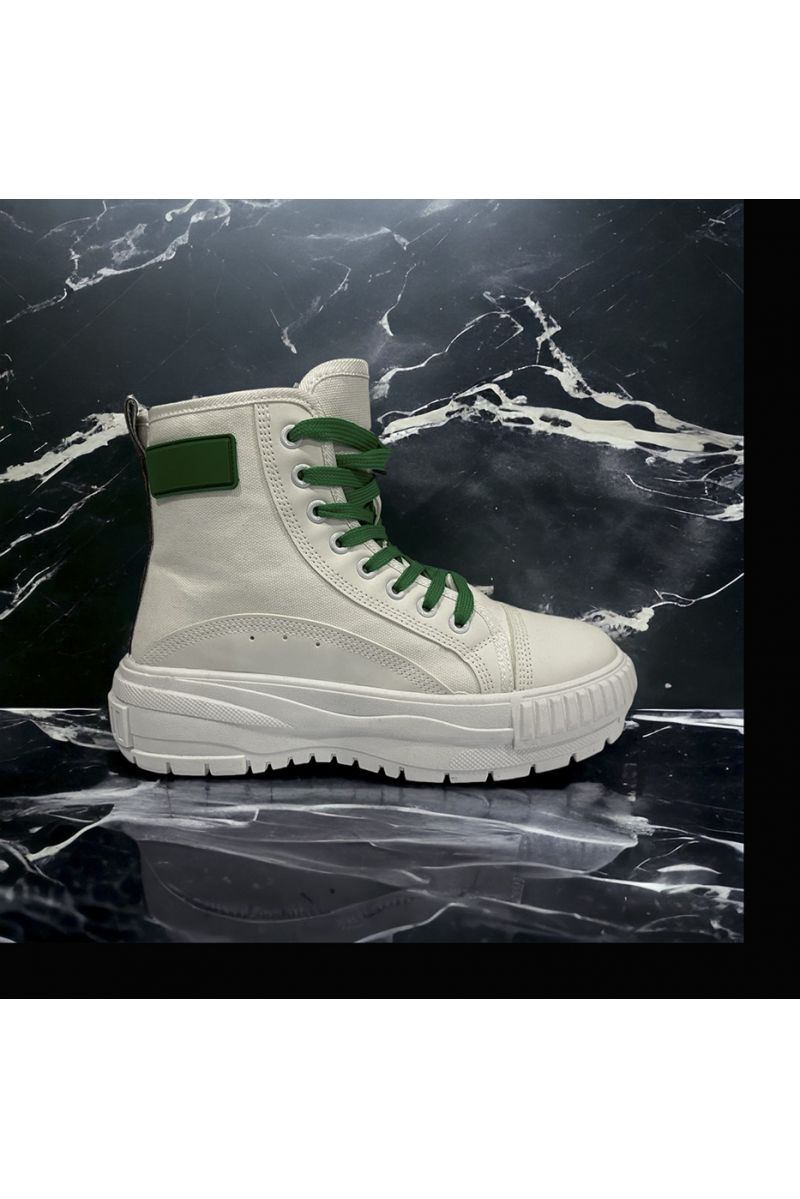 High-top shoe in green lace canvas - 4
