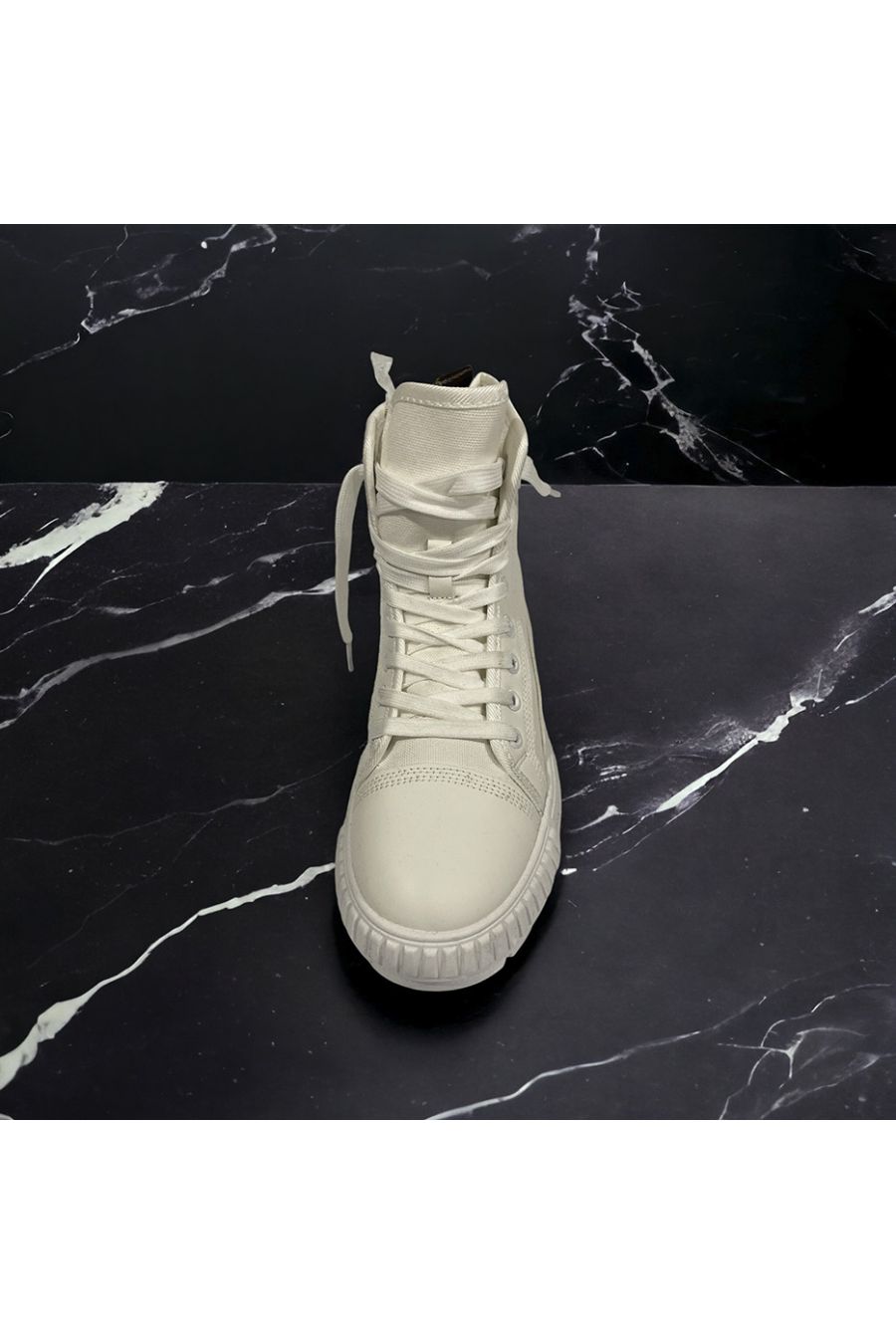 High shoe in white canvas with white laces - 2