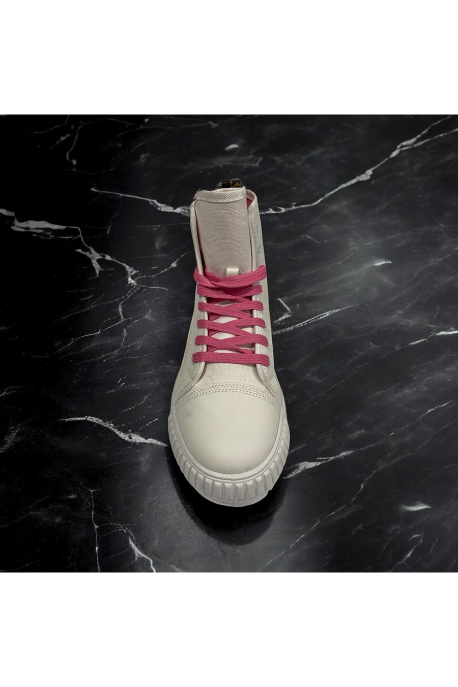 Chaussure montante en toile blanche lacet rose - 3