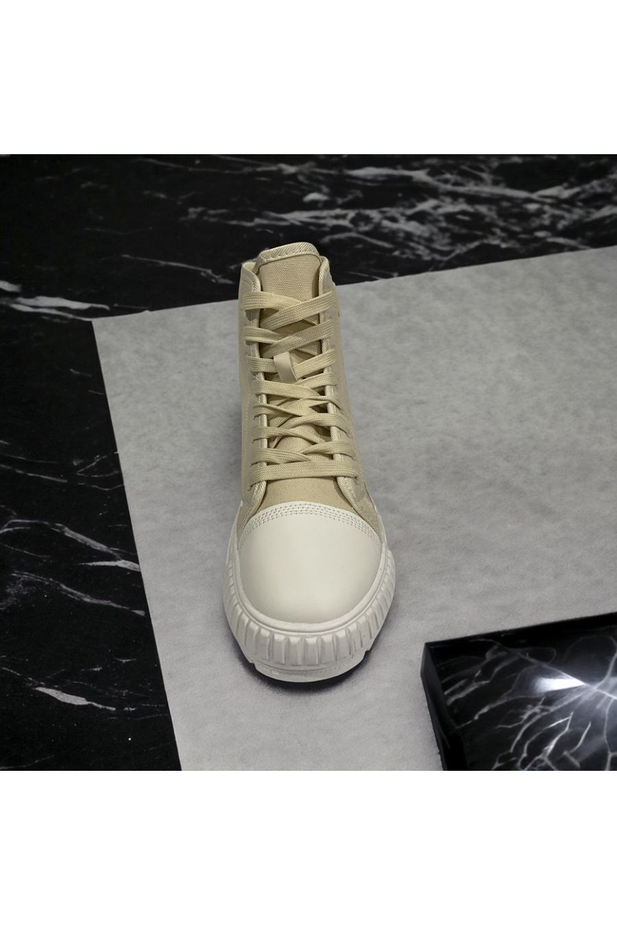 Chaussure montante en toile beige lacet beige - 1