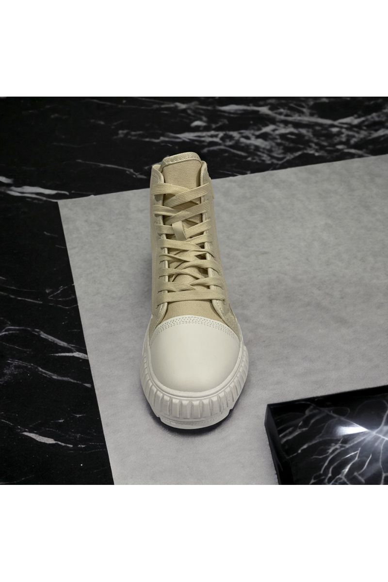High-top shoe in beige canvas with beige laces - 1