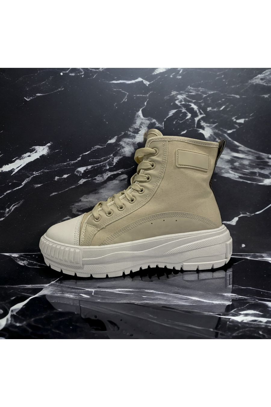 High-top shoe in beige canvas with beige laces - 2