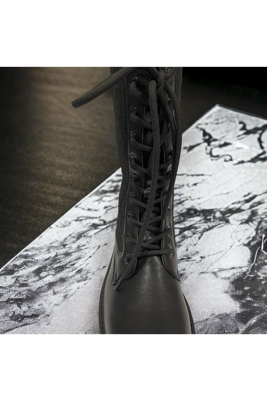 Black lace-up ankle boot with inspired pattern - 2